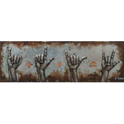 Tableau métal Love 30x90 FOND BOIS EN RELIEF