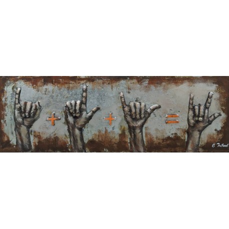 Tableau métal Love 30x90 FOND BOIS EN RELIEF