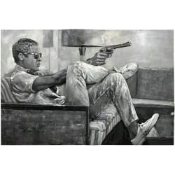 Tableau métal Steeve Mac Queen Bleu 80X120 EN RELIEF