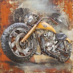 Tableau métal moto Harley Davidson jaune 60x60 EN RELIEF
