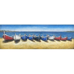 Tableau métal Les barques 30x90 EN RELIEF