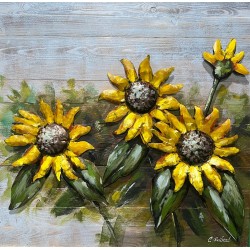 Tableau métal Les tournesols 60x60 EN RELIEF