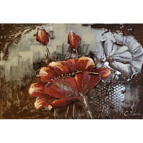 Tableau métal Pavot et coquelicot 40x60 EN RELIEF