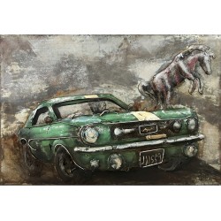Tableau métal Mustang verte 40X60 EN RELIEF 