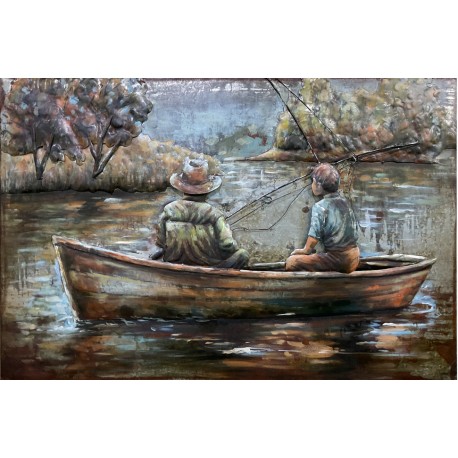 Tableau métal Les pêcheurs 60x90 EN RELIEF
