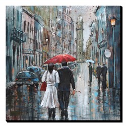 Tableau métal Promenade sous la pluie 100x100 EN RELIEF