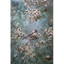 Tableau métal L'Oiseau en fleurs 80x120 EN RELIEF