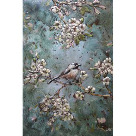 Tableau métal L'Oiseau en fleurs 80x120 EN RELIEF