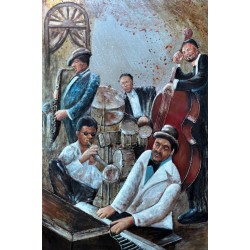 Tableau métal Jazz Band 80x120 EN RELIEF