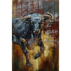 Tableau métal Bull street art 80x120 EN RELIEF