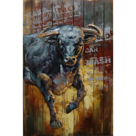 Tableau métal Bull street art 80x120 EN RELIEF