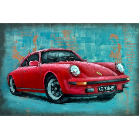 Tableau métal Porsche 911 rouge 40x60 EN RELIEF