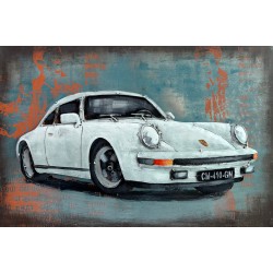 Tableau métal Porsche 911 blanche 40x60 EN RELIEF