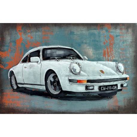 Tableau métal Porsche 911 blanche 40x60 EN RELIEF