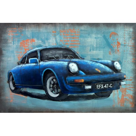 Tableau métal Porsche 911 bleue 40x60 EN RELIEF