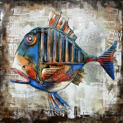 Tableau métal Poisson Steampunk 60x60 EN RELIEF
