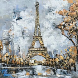 Tableau métal Paris, Tour Eiffel dorée 80x80 EN RELIEF