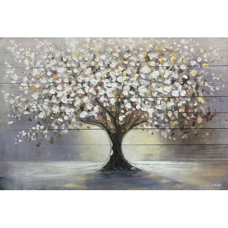 Tableau métal 80x120 Arbre de vie FOND BOIS EN RELIEF