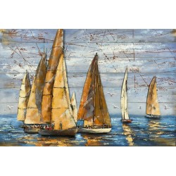 Tableau métal Voiles en sépia 80x120 FOND BOIS EN RELIEF