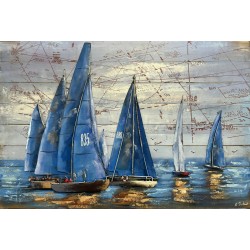 Tableau métal Voiles 80x120 FOND BOIS EN RELIEF