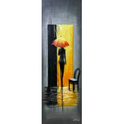Tableau métal Silhouette sous la Pluie 50X150