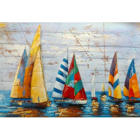 Tableau métal Voiles 80x120 FOND BOIS EN RELIEF