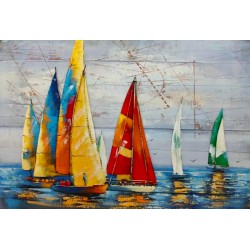 Tableau métal Voiles 80x120 FOND BOIS EN RELIEF