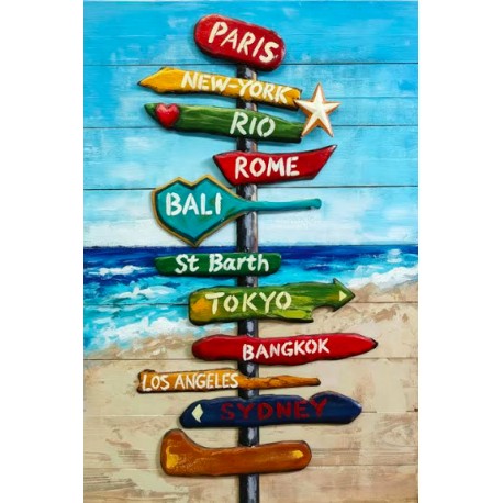 Tableau Métal Direction le Monde 60X90 