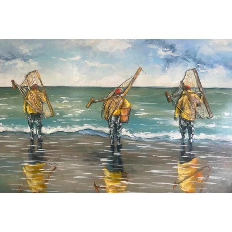 Tableau Métal Pêcheurs à Pied 60X90