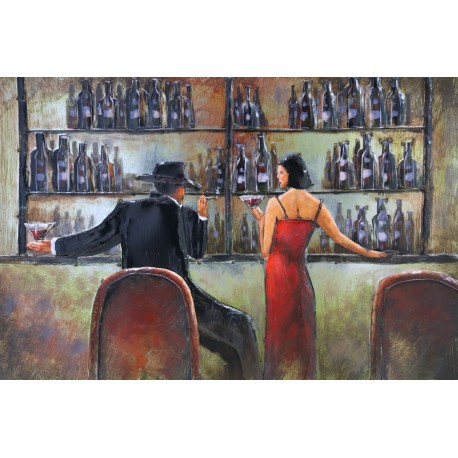 Tableau métal Rencontre au bar 80x120 EN RELIEF