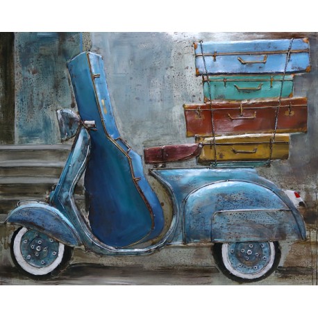 Tableau Métal Scooter Vintage en Voyage 60X90
