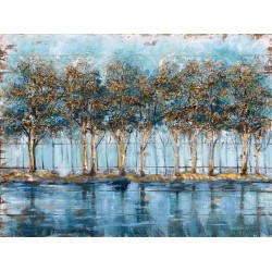 Tableau Métal Bouleaux Dorés au Bord de l'Eau 80X120