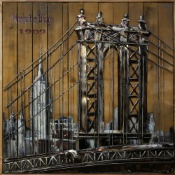 Tableau métal Brooklyn Bridge 100x100 FOND BOIS EN RELIEF
