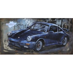 Tableau métal Porsche 911 bleue 60x80 EN RELIEF