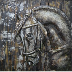 Talbeau métal cheval de manege 60x60 FOND BOIS EN RELIEF